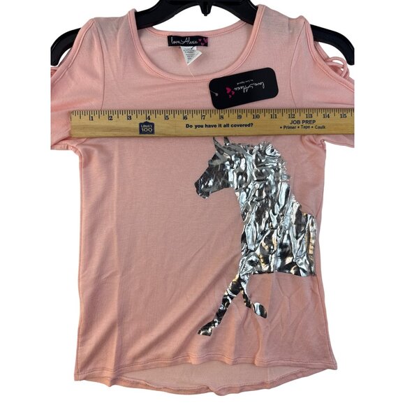 Love Alexa Pink Sequin Horse Cold Shoulder Top Size M Girl's Shirt Casual - Picture 7 of 8